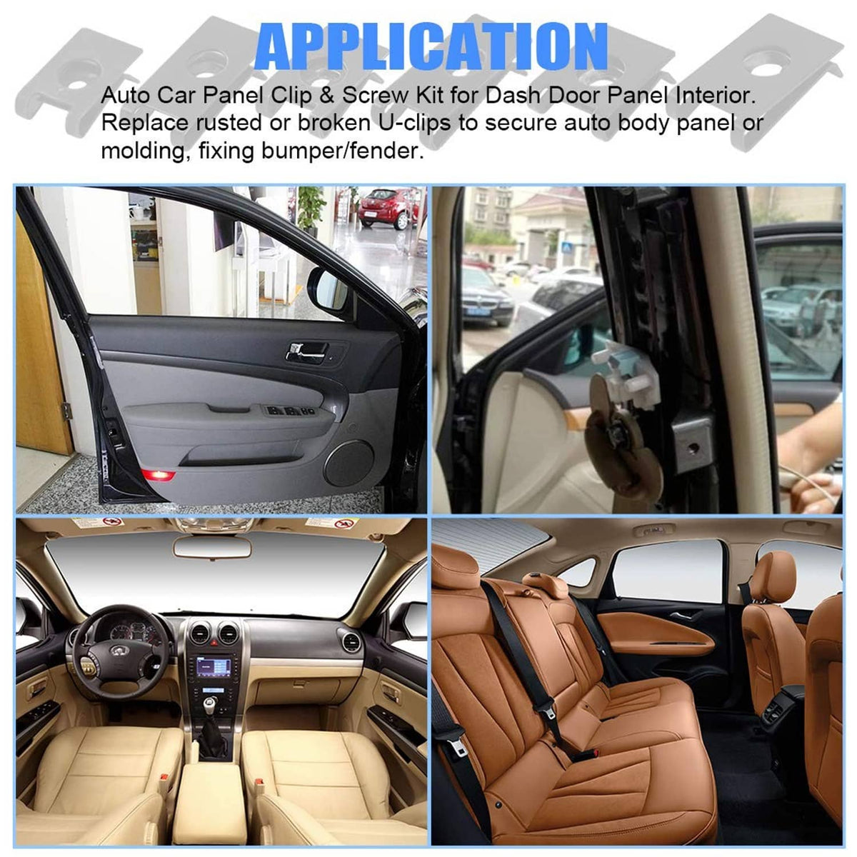 Auto car panel U-clip and screw kit for door and interior panel fastening