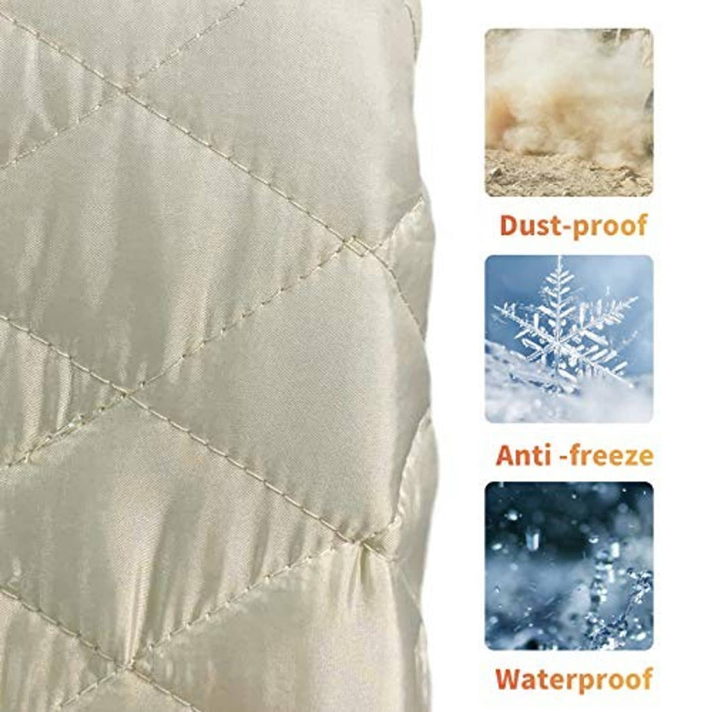 Cream quilted window AC cover panel with stitched seam edge