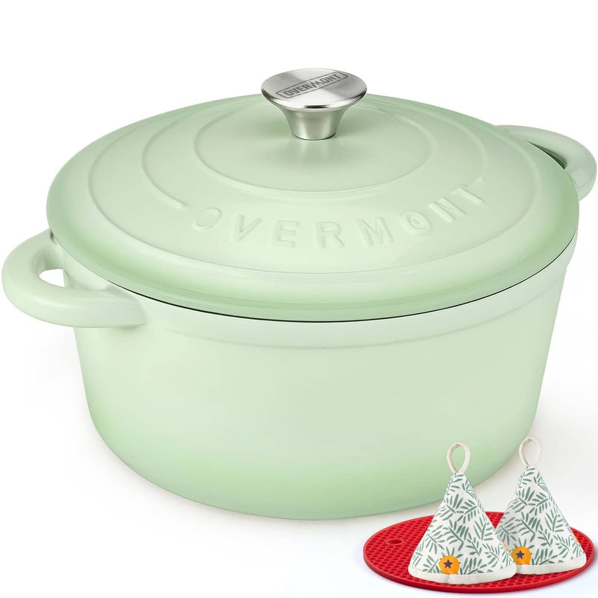 Verdant green enameled cast iron Dutch oven with lid and side handles