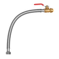 Stainless steel braided water heater hose with brass ball valve and red-handled lever