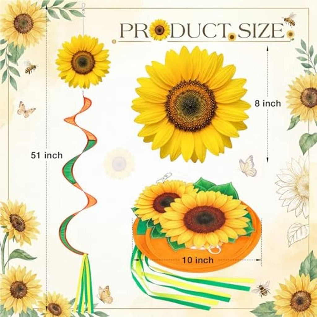 Sunflower windsock hanging decor with orange-green spiral ribbons and hanging loop