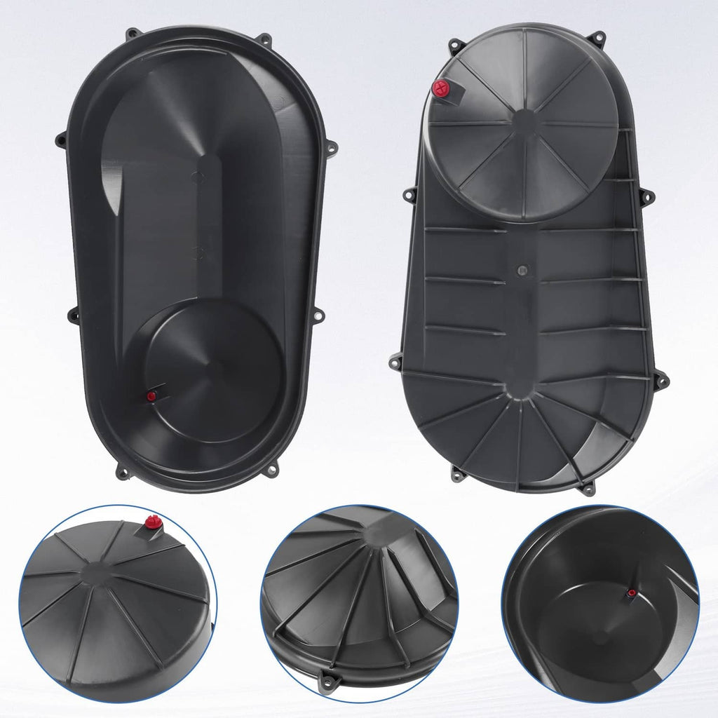 Black outer clutch cover multiple views showing front, back, and detail inserts