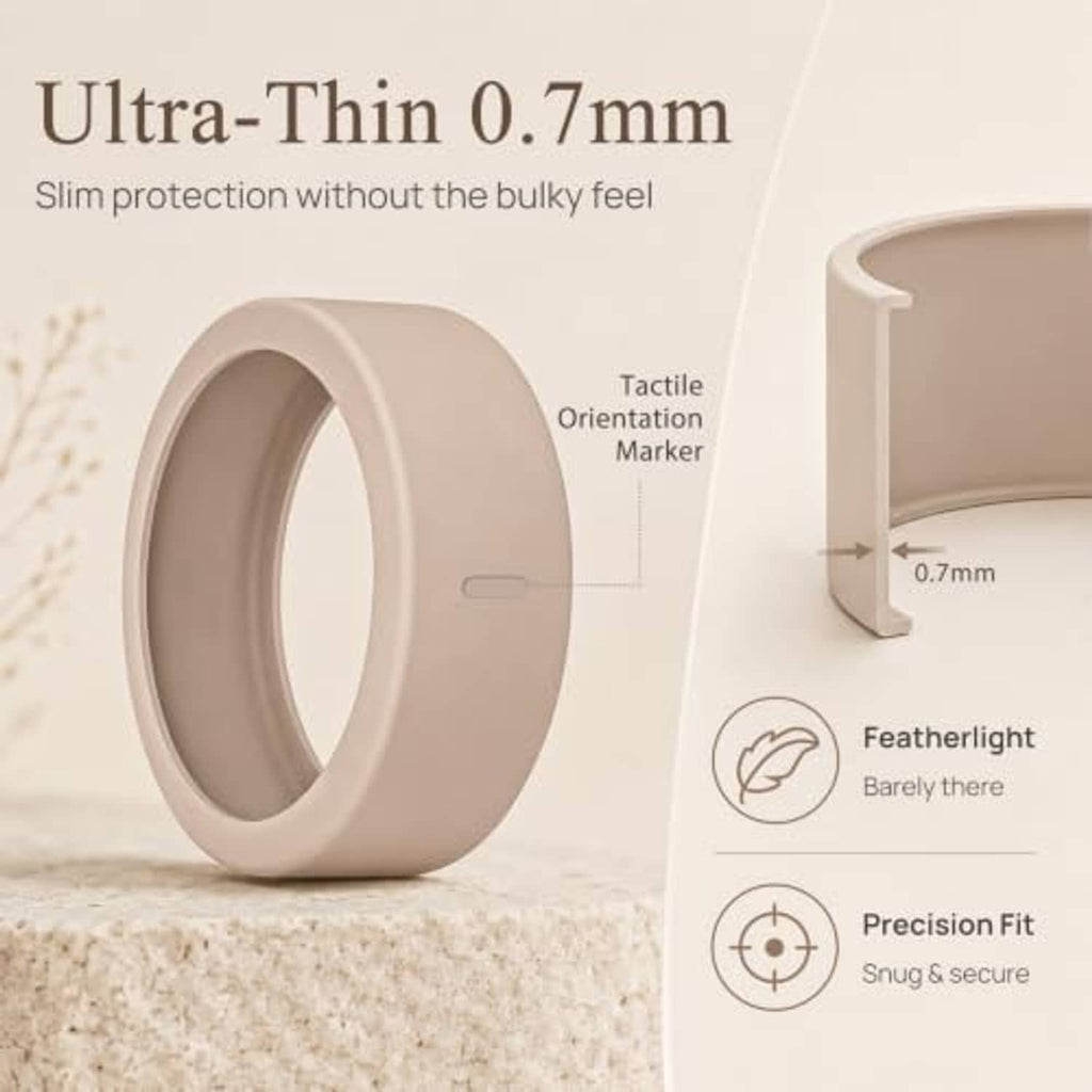 Ultra-thin beige ring cover with smooth matte finish and small side notch