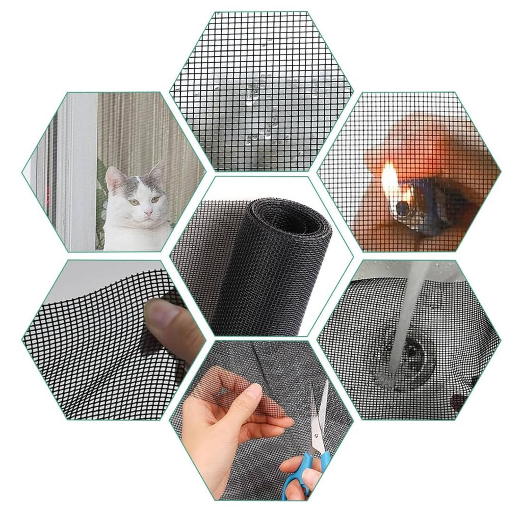 Charcoal gray pet screen mesh roll and cut sheets with tool and pets