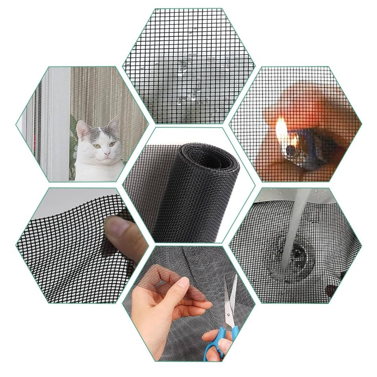 Charcoal gray pet screen mesh roll and cut sheets with tool and pets