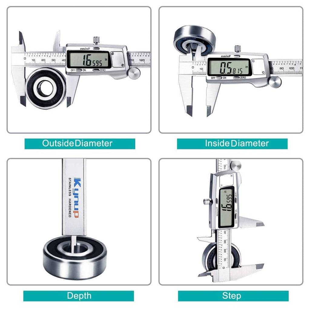 Digital caliper with LCD screen, jaws for outside/inside diameter and depth