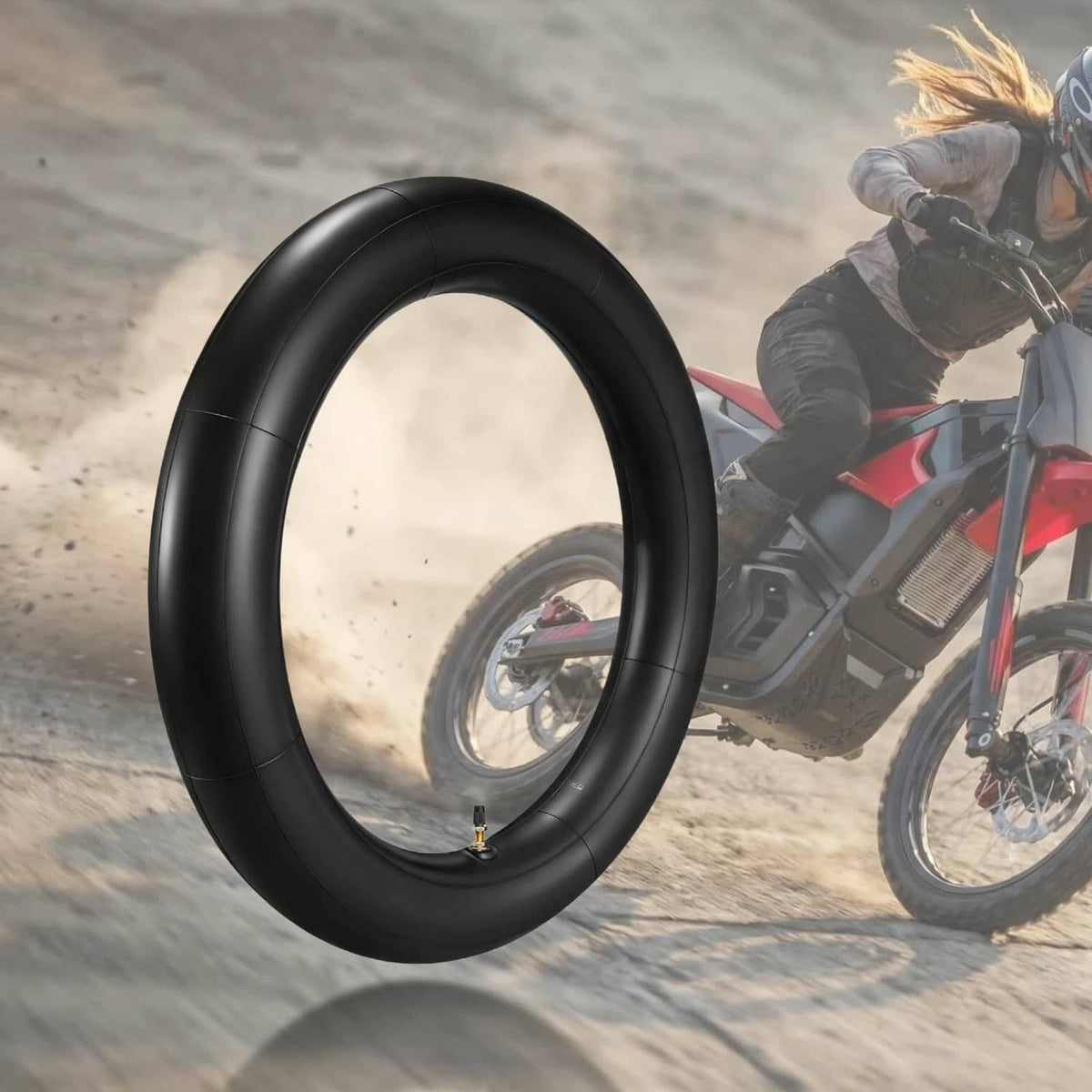 Thickened black motorcycle inner tube with circular tire profile