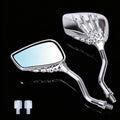 Chrome motorcycle side mirror with skull-hand claw design and clear reflective glass