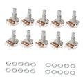 Guitar potentiometer pack with split shaft, metal body, and mounting terminals and nuts