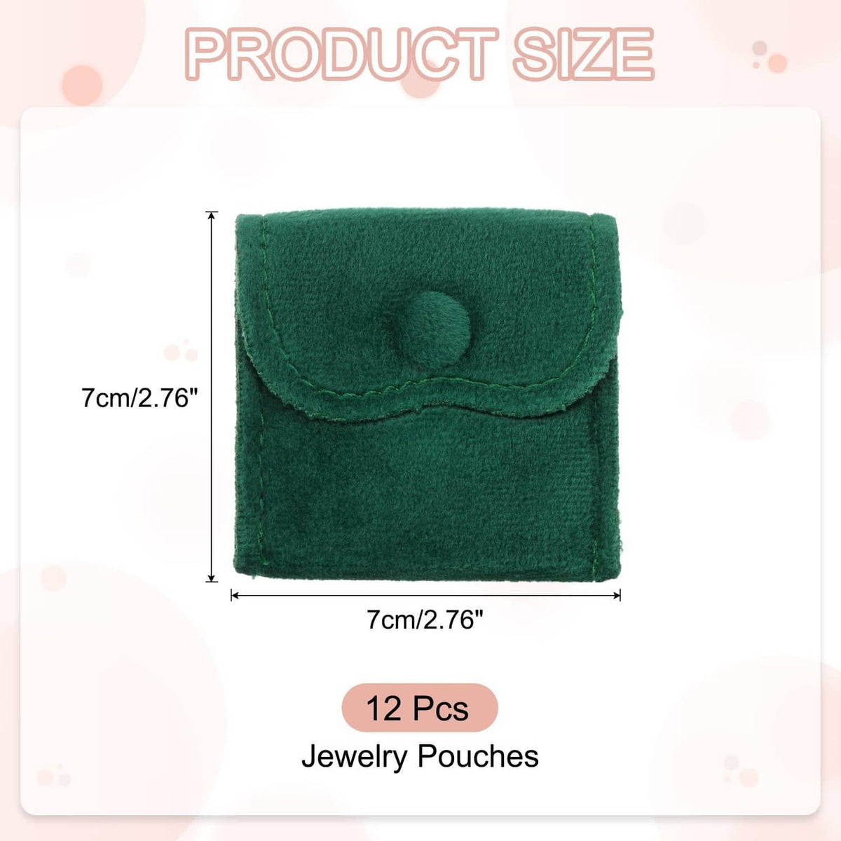 Green velvet jewelry pouch with round snap-button flap