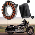 Motorcycle stator and regulator rectifier set with orange copper windings and black housing
