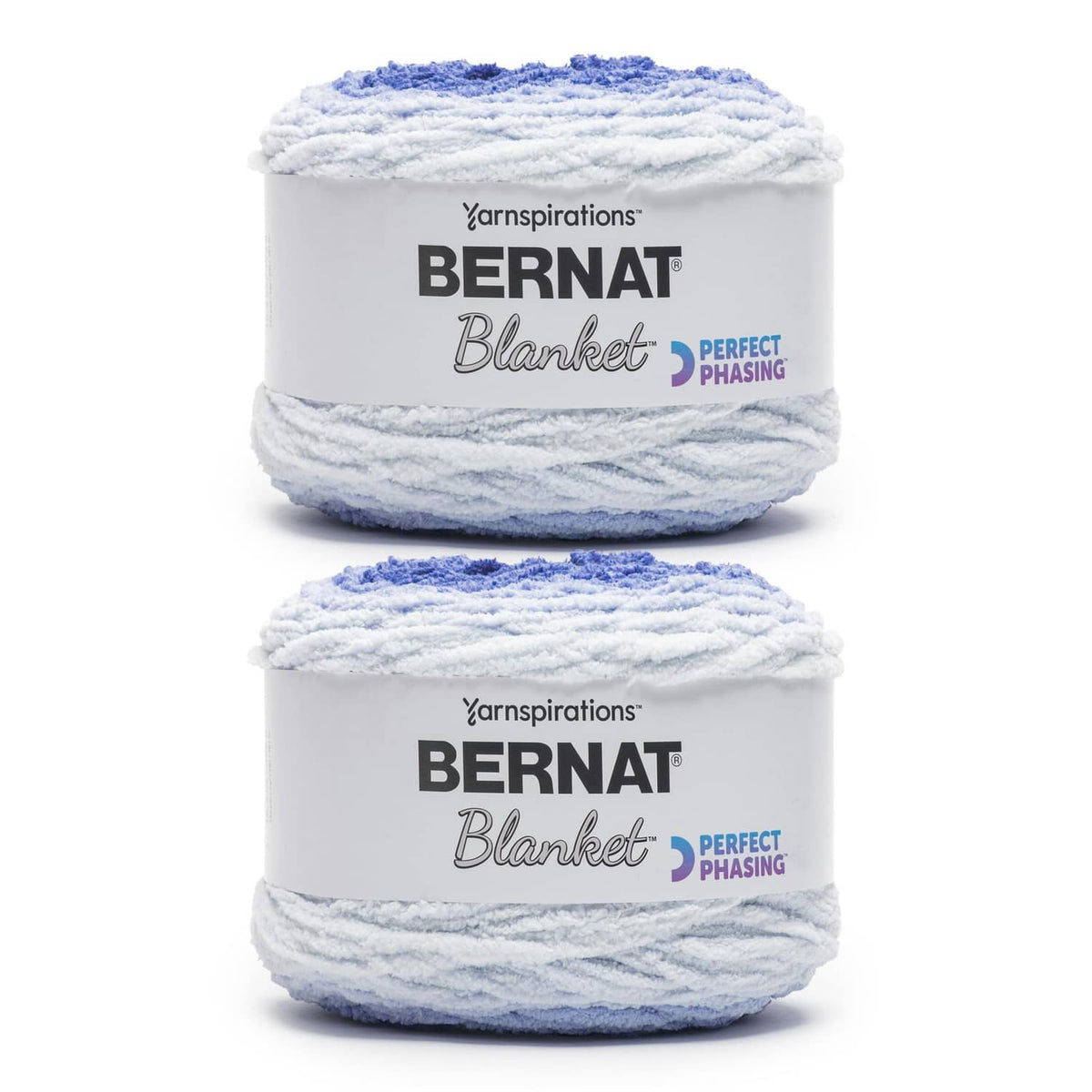 Bernat Blanket Perfect Phasing super bulky yarn cakes, light blue ombre, 2-pack