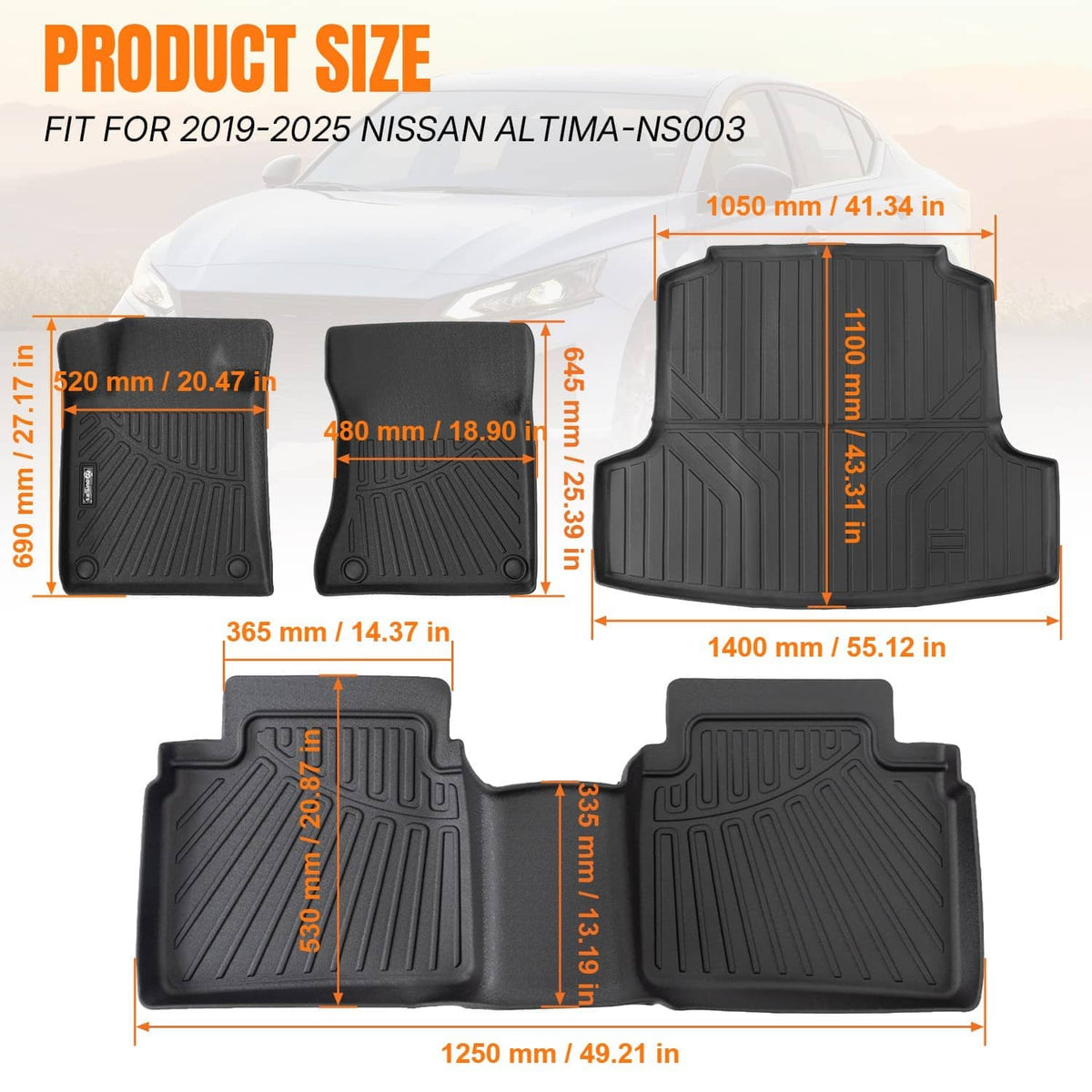 All-weather TPE floor mat and cargo liner kit, black with textured channels