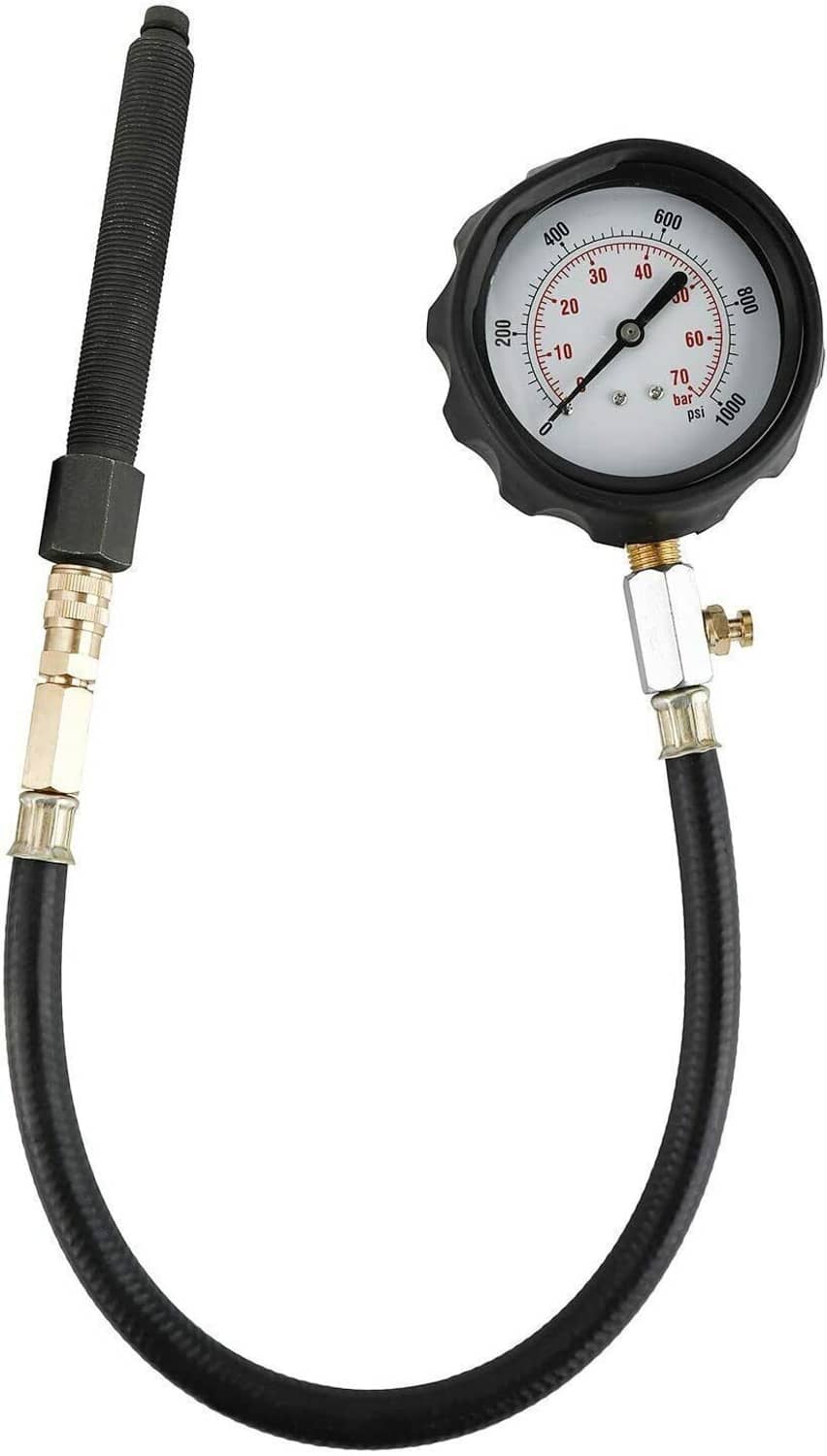 Diesel compression gauge tester with round pressure gauge and braided hose