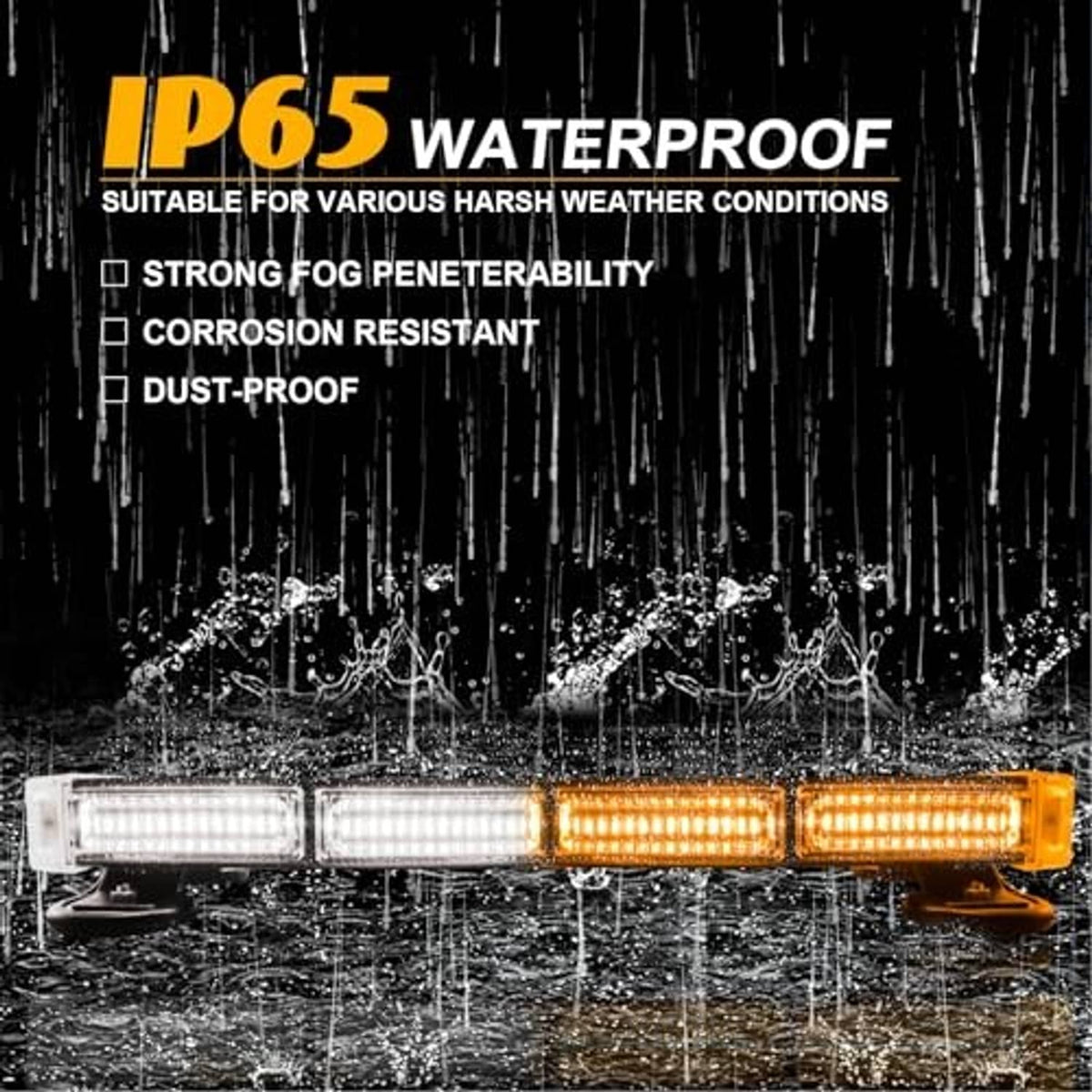 IP65 waterproof emergency LED strobe light bar with amber and white light strips in clear housing