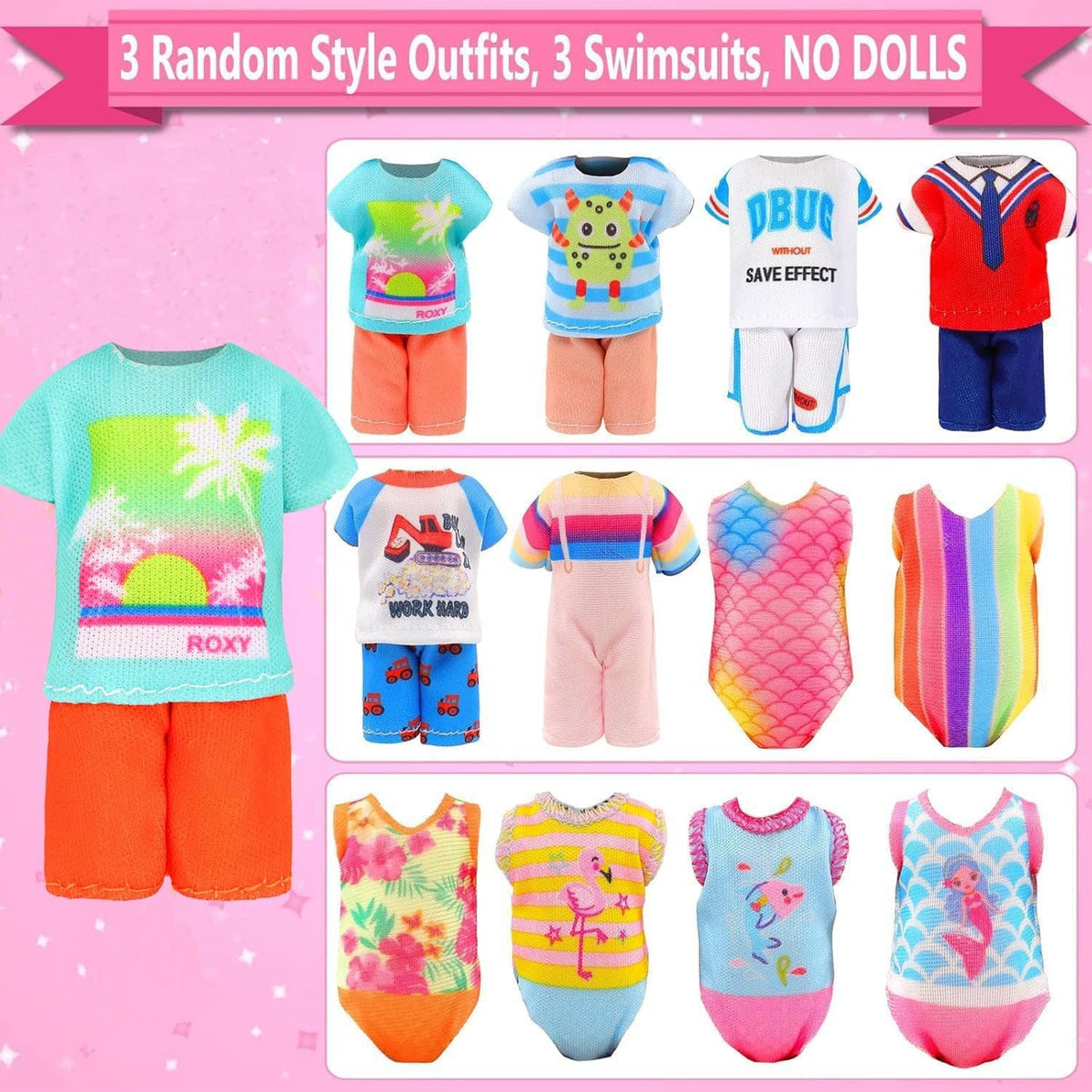 Set of doll outfits and swimsuits, colorful tops and bottoms for 5-inch dolls
