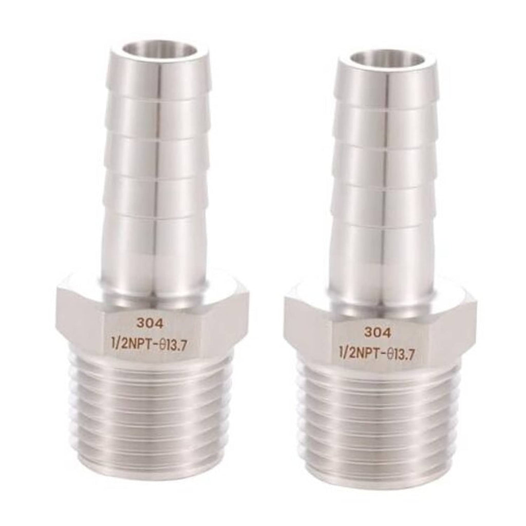 Stainless steel hose barb to male NPT fitting with 1/2 in threads, polished finish