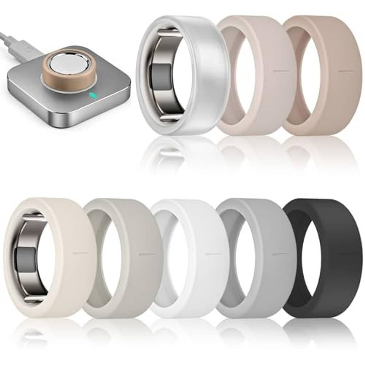 Set of silicone ring covers in white, beige, gray, and black tones