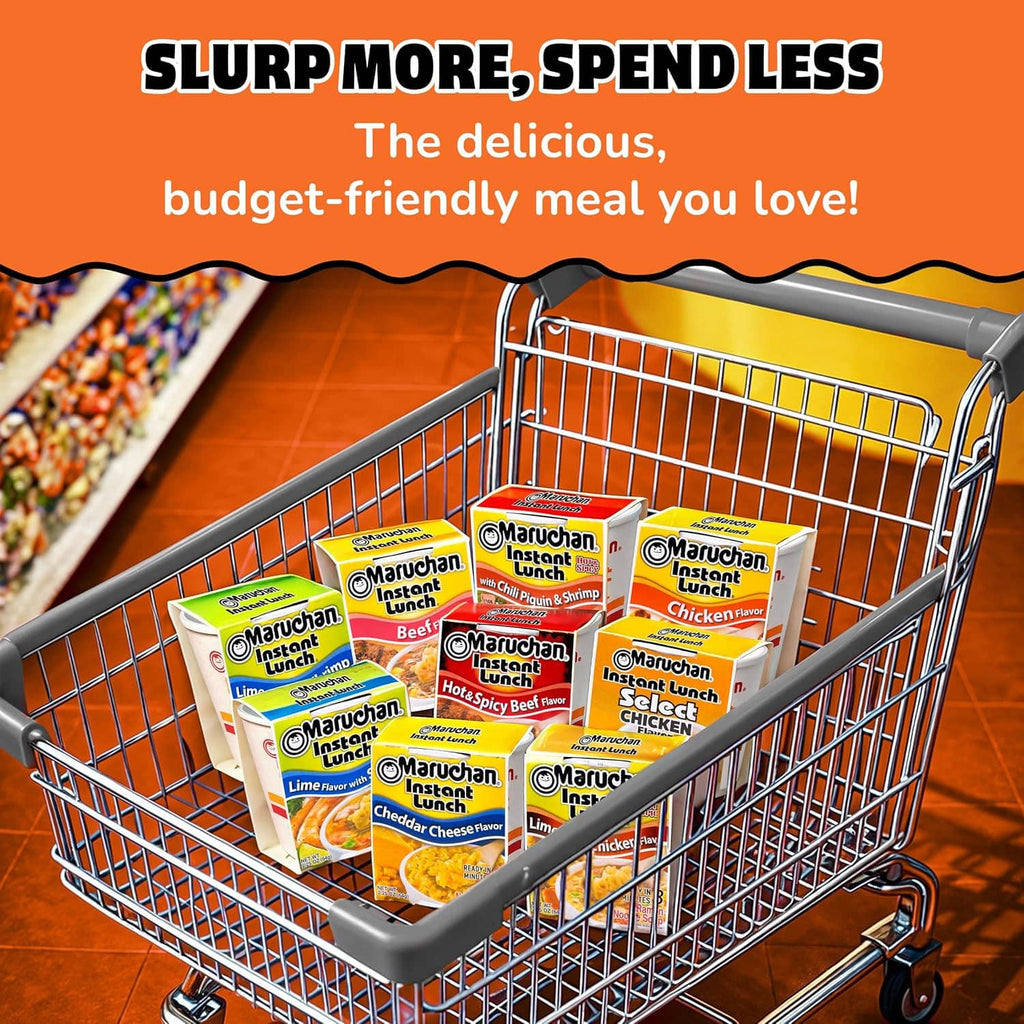 Maruchan Instant Lunch chicken flavor instant noodle soup boxes in shopping cart