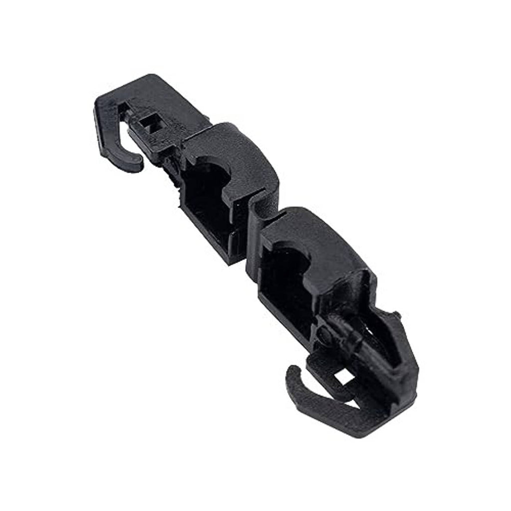 Black fuel filler cap clip retainer with hinge-like molded shape