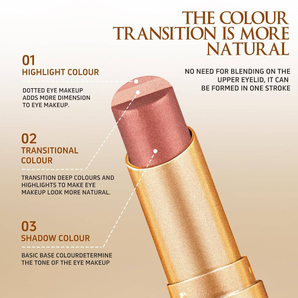 O'CHEAL three-color eyeshadow stick showing three rose and brown shade tones