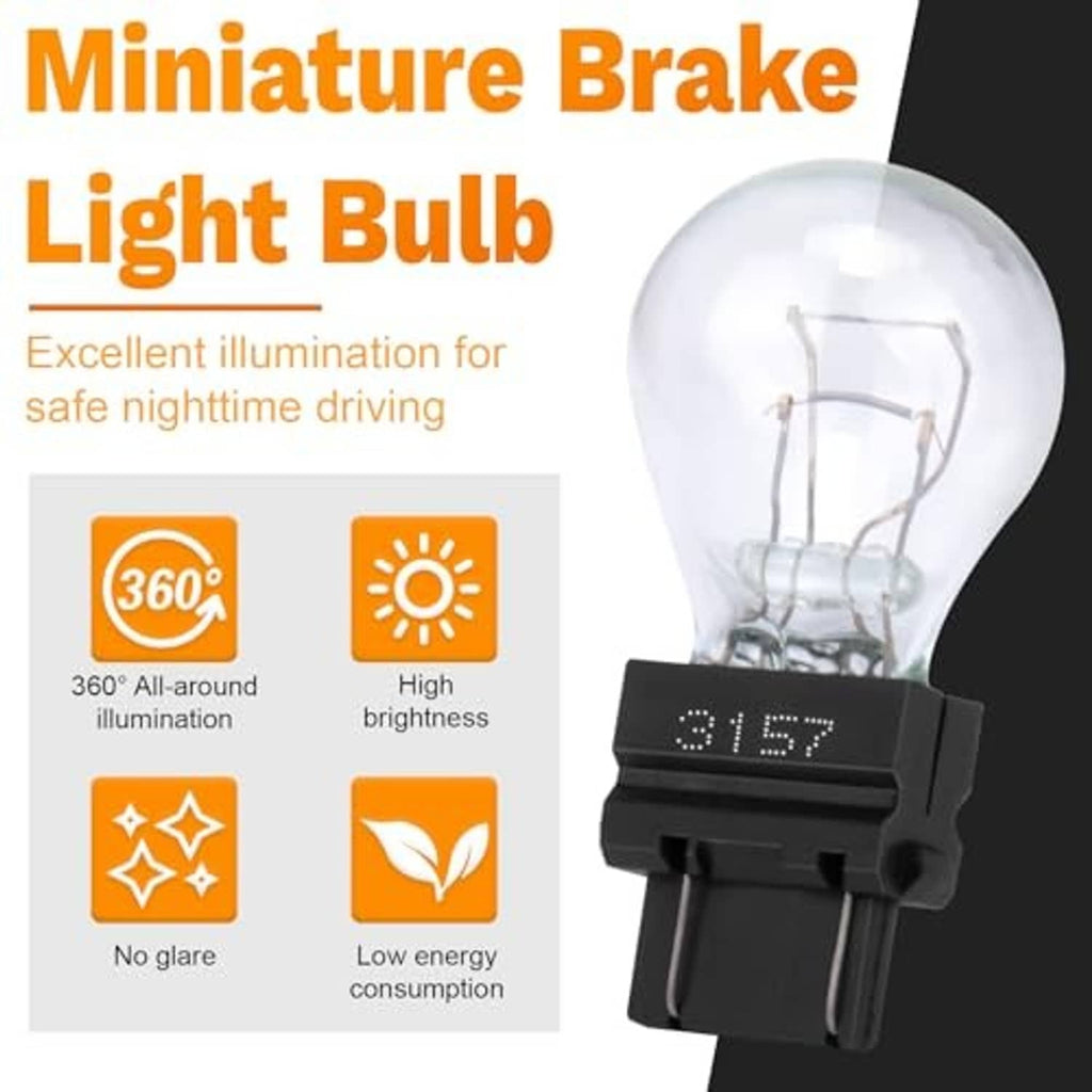 Clear glass miniature brake light bulb with black base and dual filaments