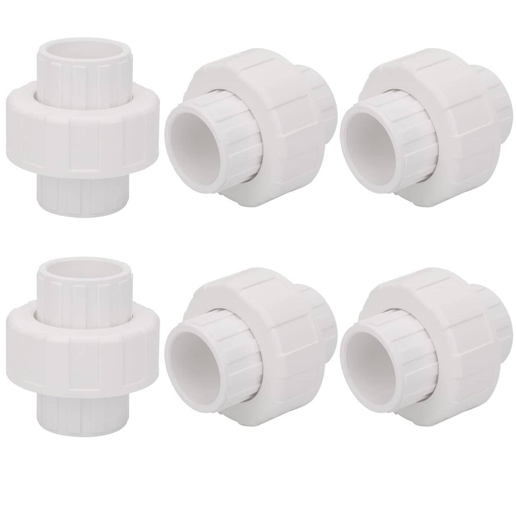 White 3/4 in PVC union coupling fittings, socket x socket, 6-pack
