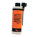 Orange bike tire sealant bottle with injector, black cap and orange label