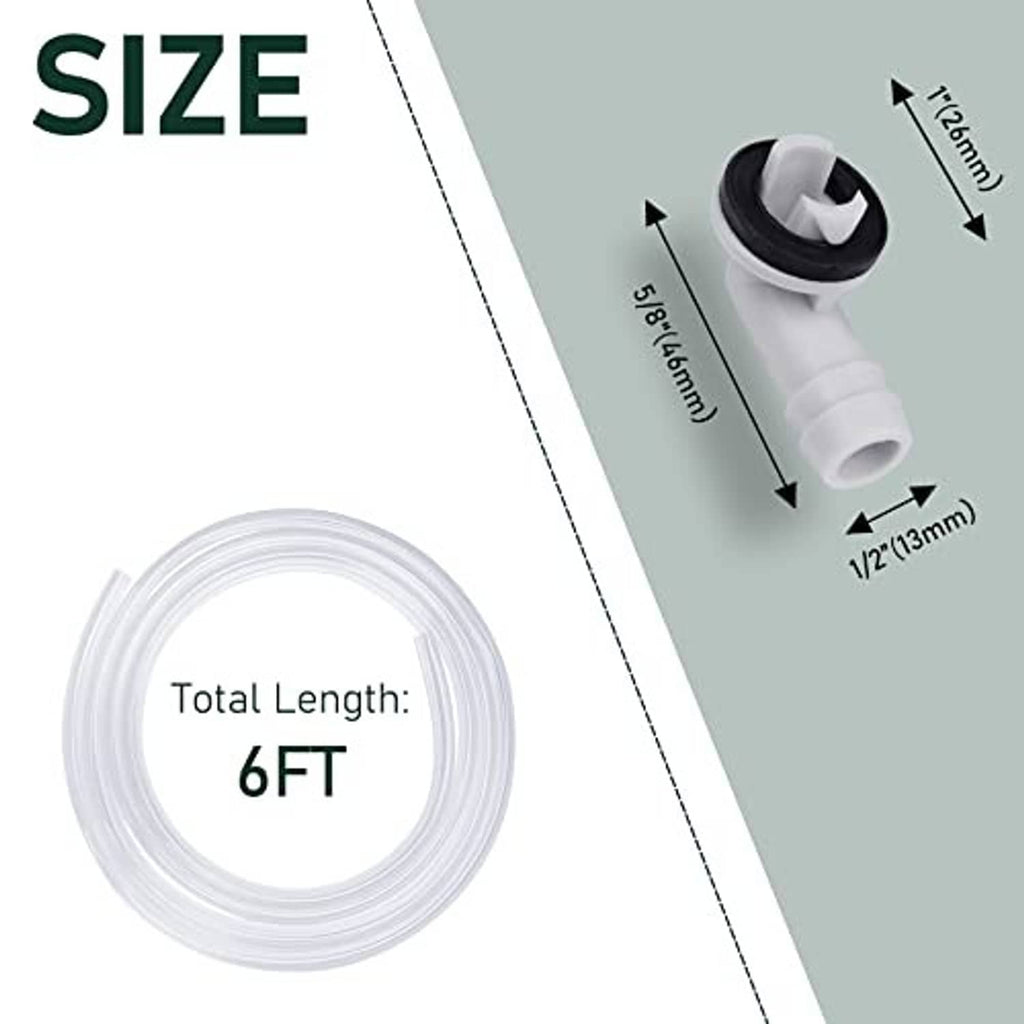 Clear PVC vinyl drain tubing, 6 ft length, with elbow connector fitting