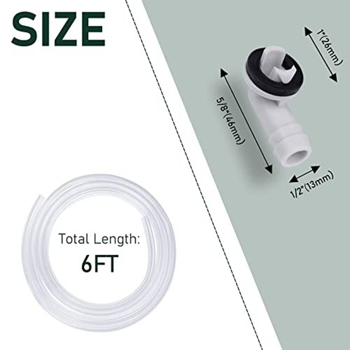 Clear PVC vinyl drain tubing, 6 ft length, with elbow connector fitting