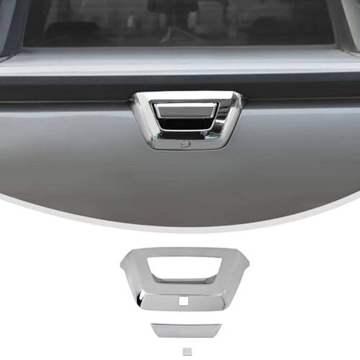 Chrome tailgate handle cover with black insert
