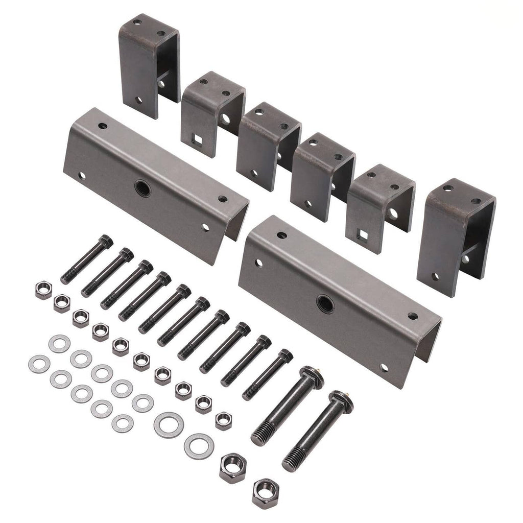 Trailer spring hanger kit bundle with U-brackets, long plates, bolts and washers