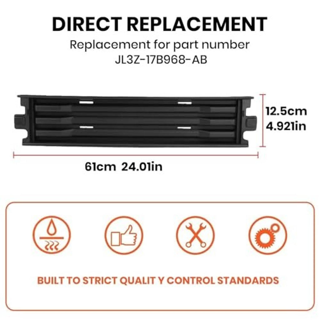 Black front bumper grille trim insert with horizontal bars, direct replacement