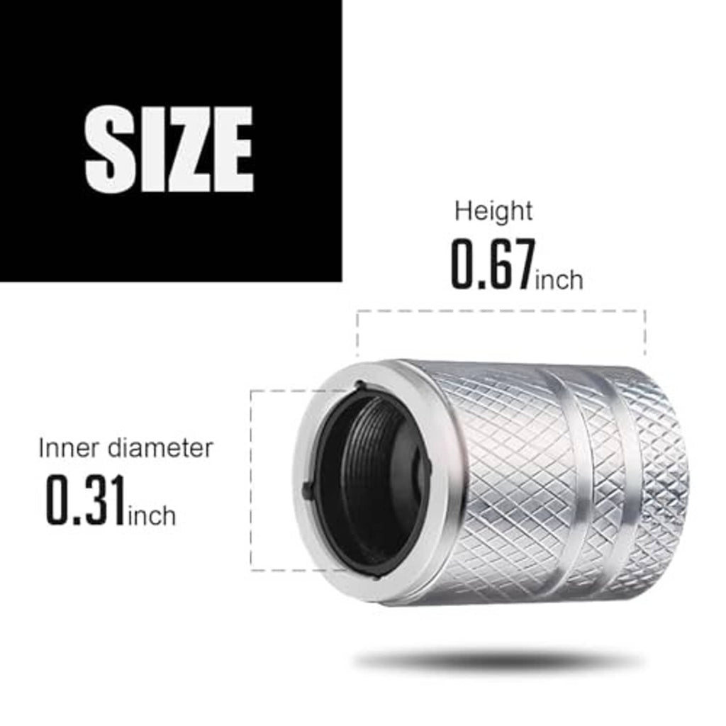 Silver metal tire valve stem cap, diamond texture, open threaded interior view