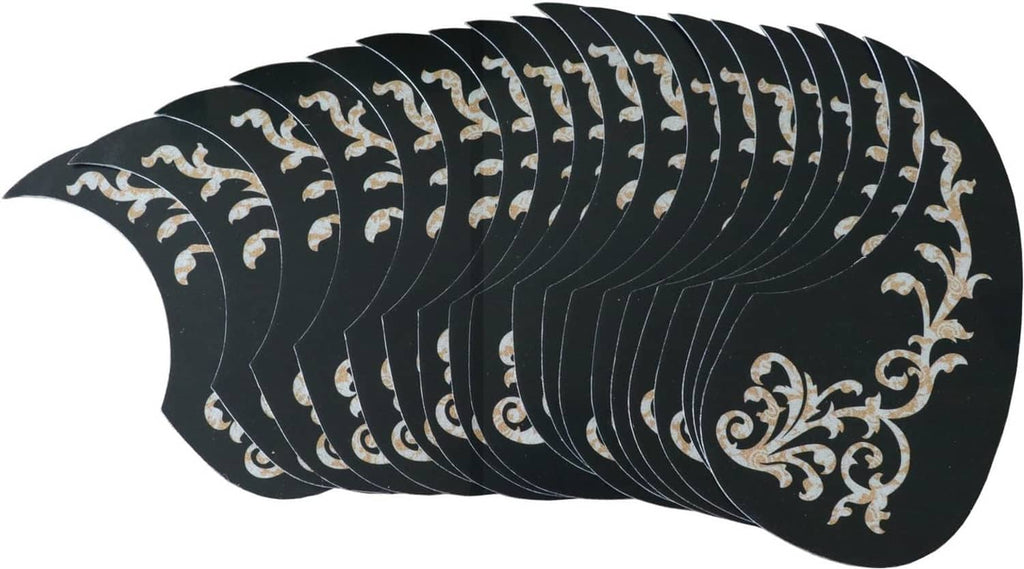 Acoustic guitar pickguard anti-scratch guard plate, black with ornate cream scrollwork