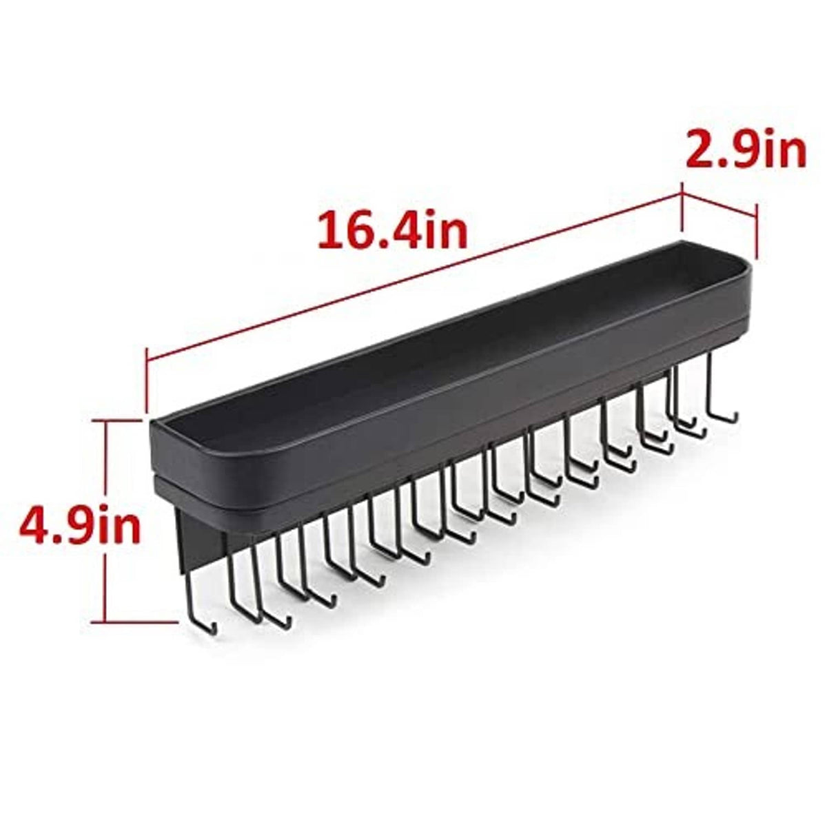 Black wall-mounted necklace holder dimensions: 16.4 in length, 4.9 in width