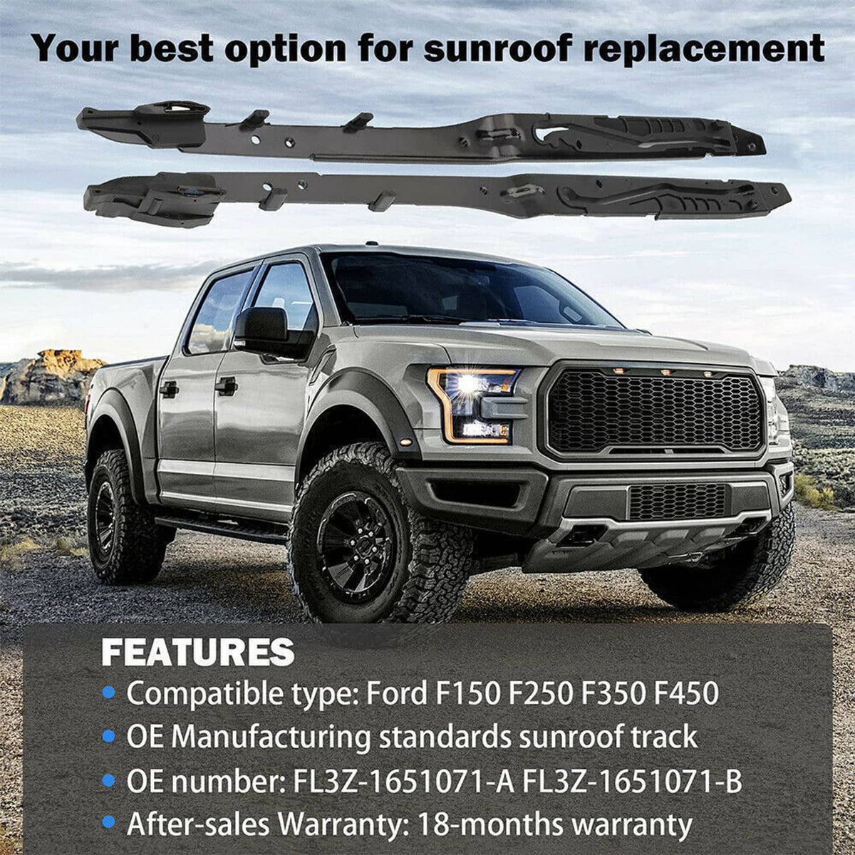 Black sunroof track guide rails repair kit with mounting holes and brackets