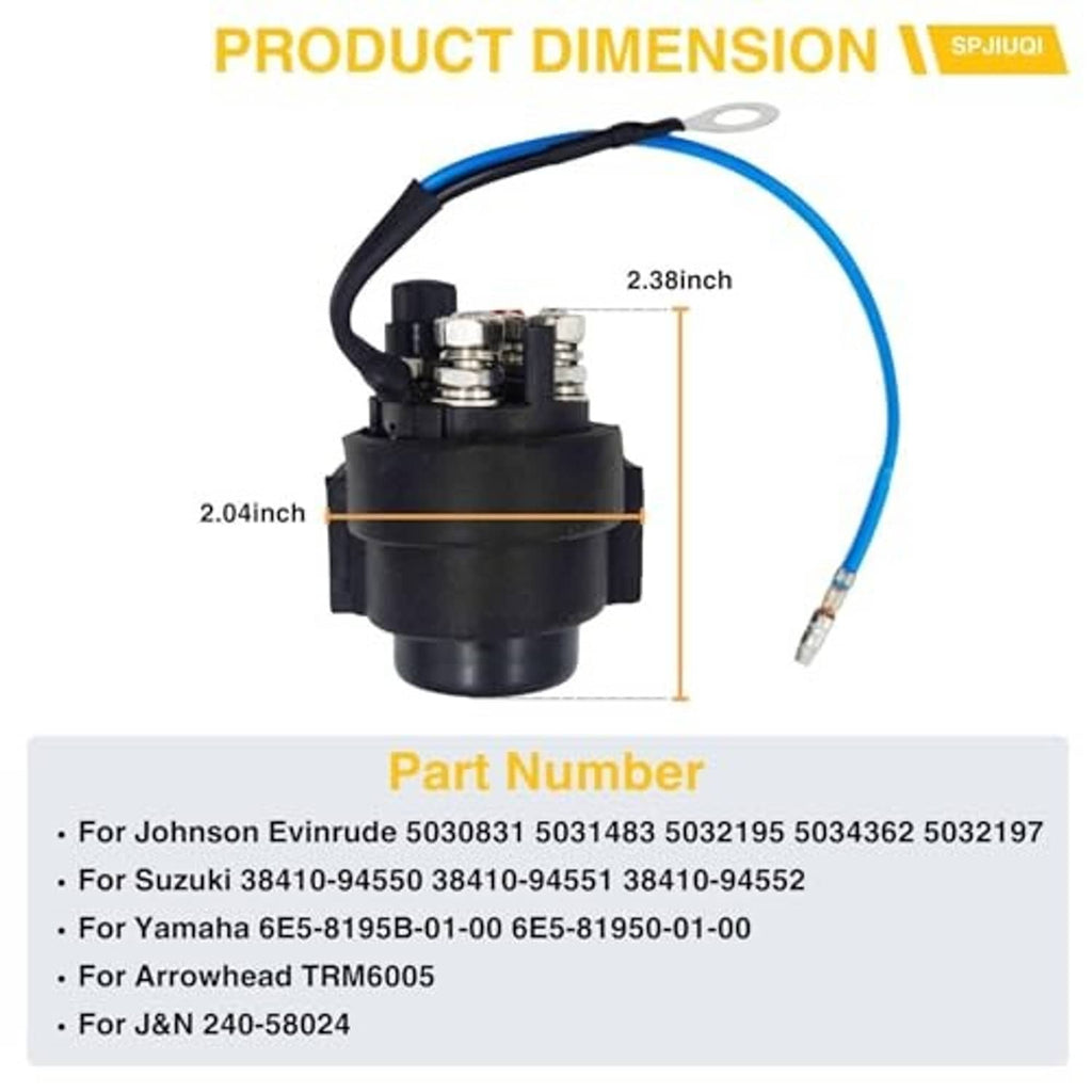 Outboard power trim tilt-up relay dimensions diagram with part number list