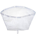 White mesh filter net bag with gray rim and oval basin shape