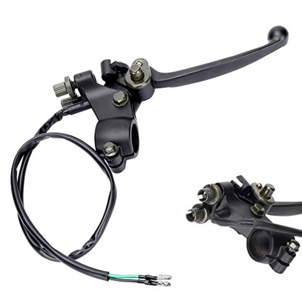 Right brake lever assembly with cable, black handle and silver bolts