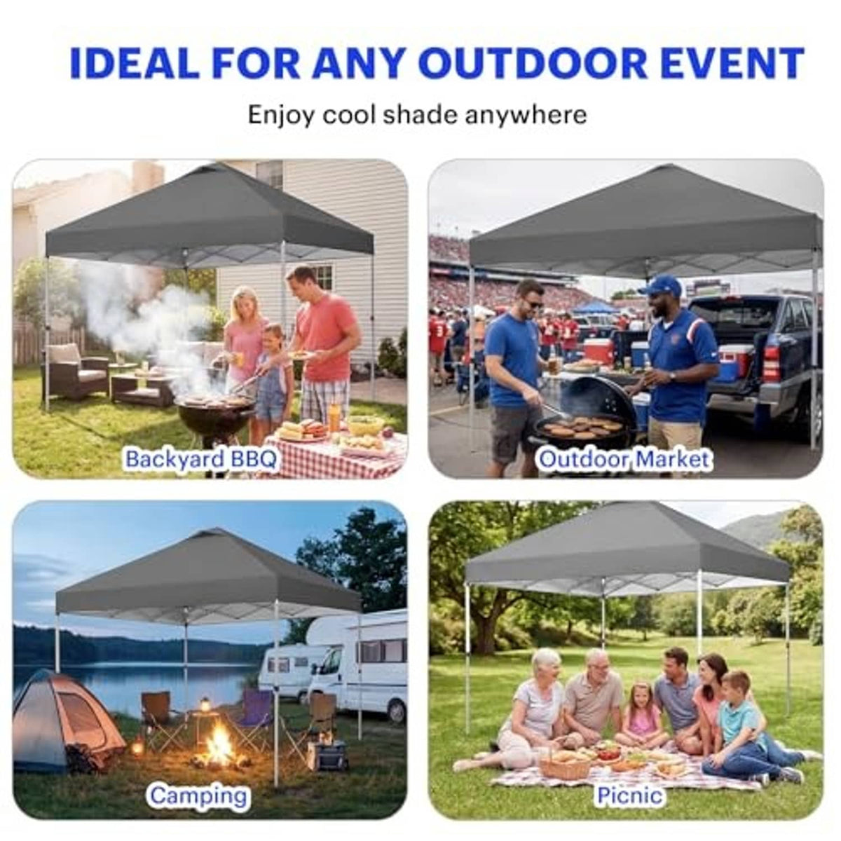 Dark gray replacement canopy top for outdoor events, portable shade shelter