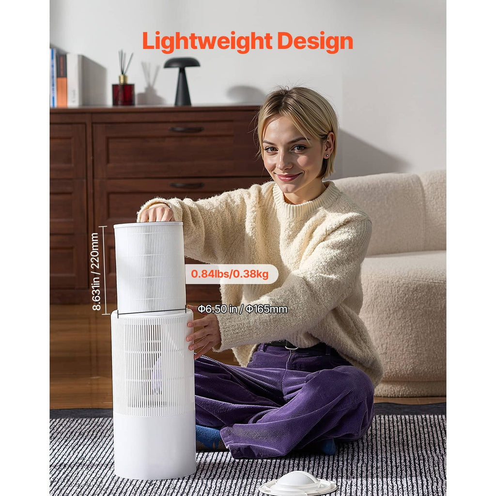 White cylindrical air cleaner replacement filter, lightweight design with compact stacked form