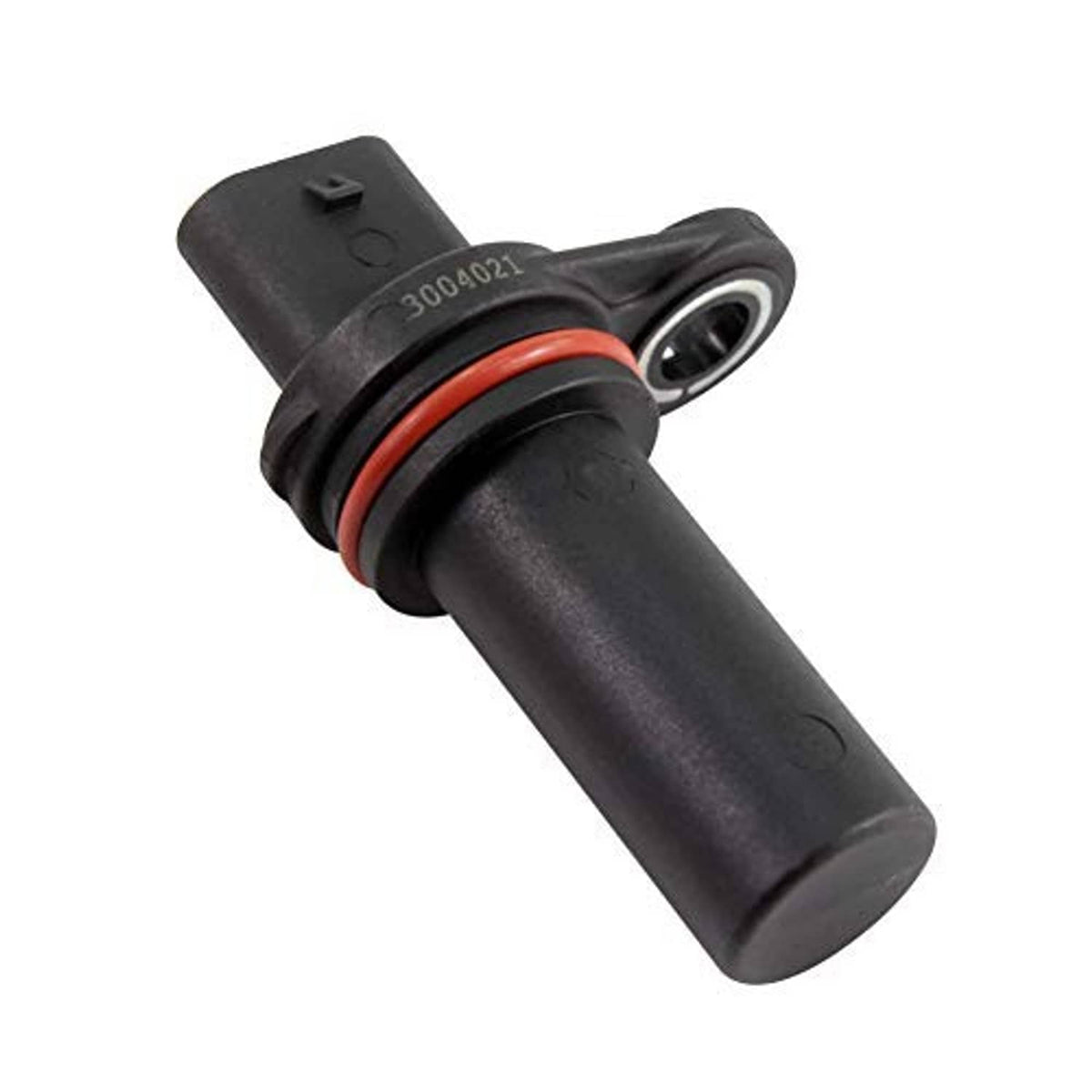 Crankshaft position sensor with black body, red ring, and metal mounting bracket