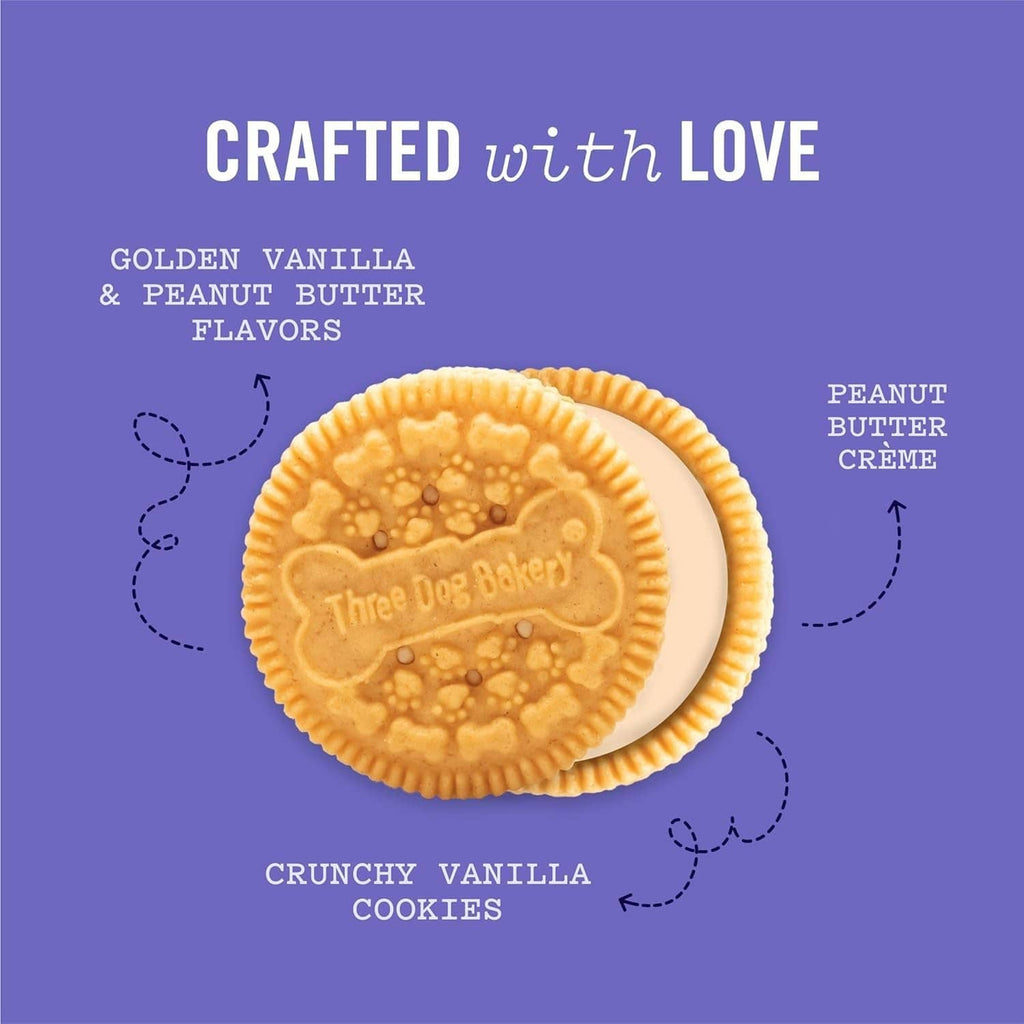 Golden vanilla sandwich cookie illustration with peanut butter creme accents