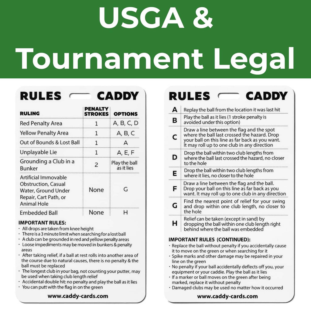 USGA Tournament Legal golf rules quick reference card in plastic sleeve