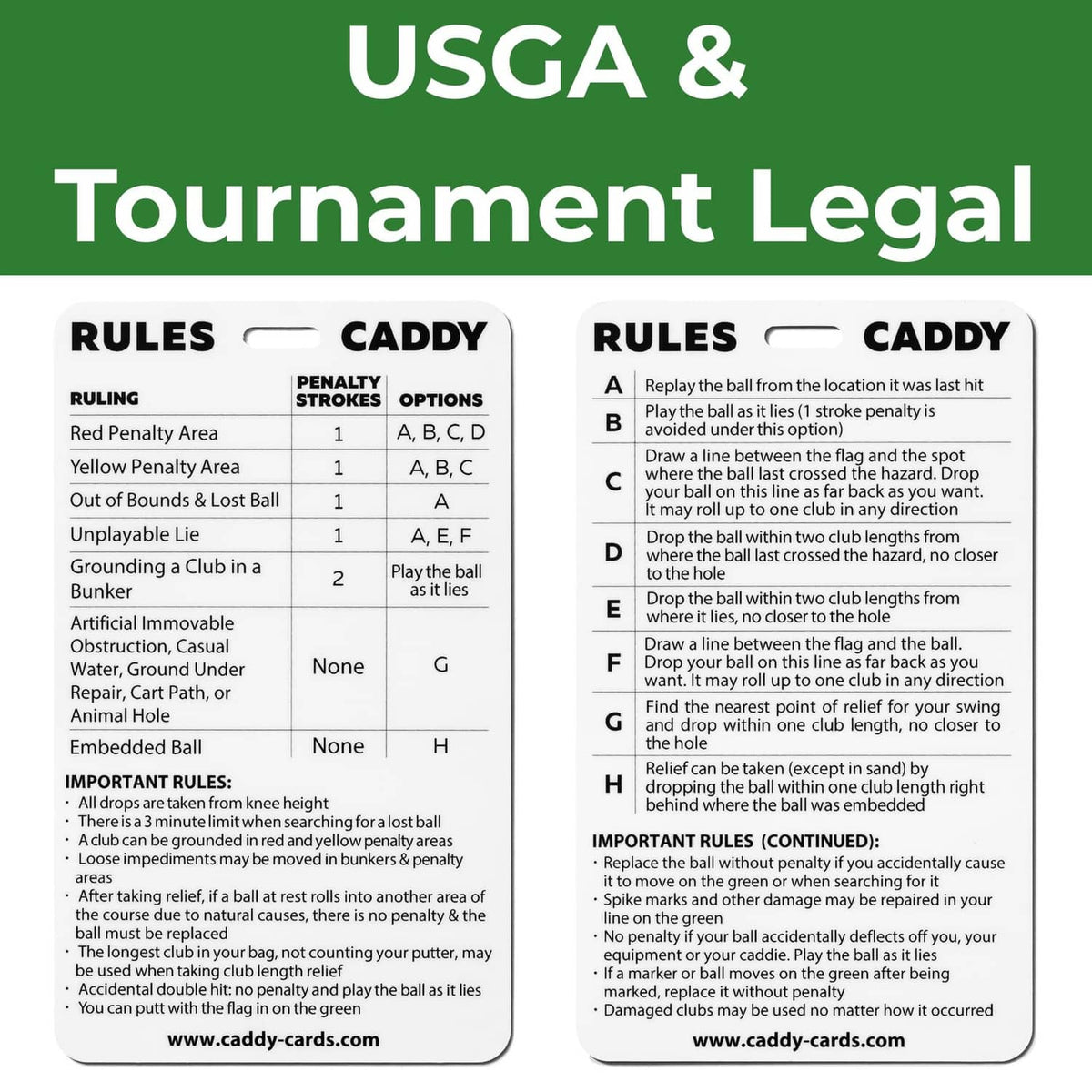 USGA Tournament Legal golf rules quick reference card in plastic sleeve
