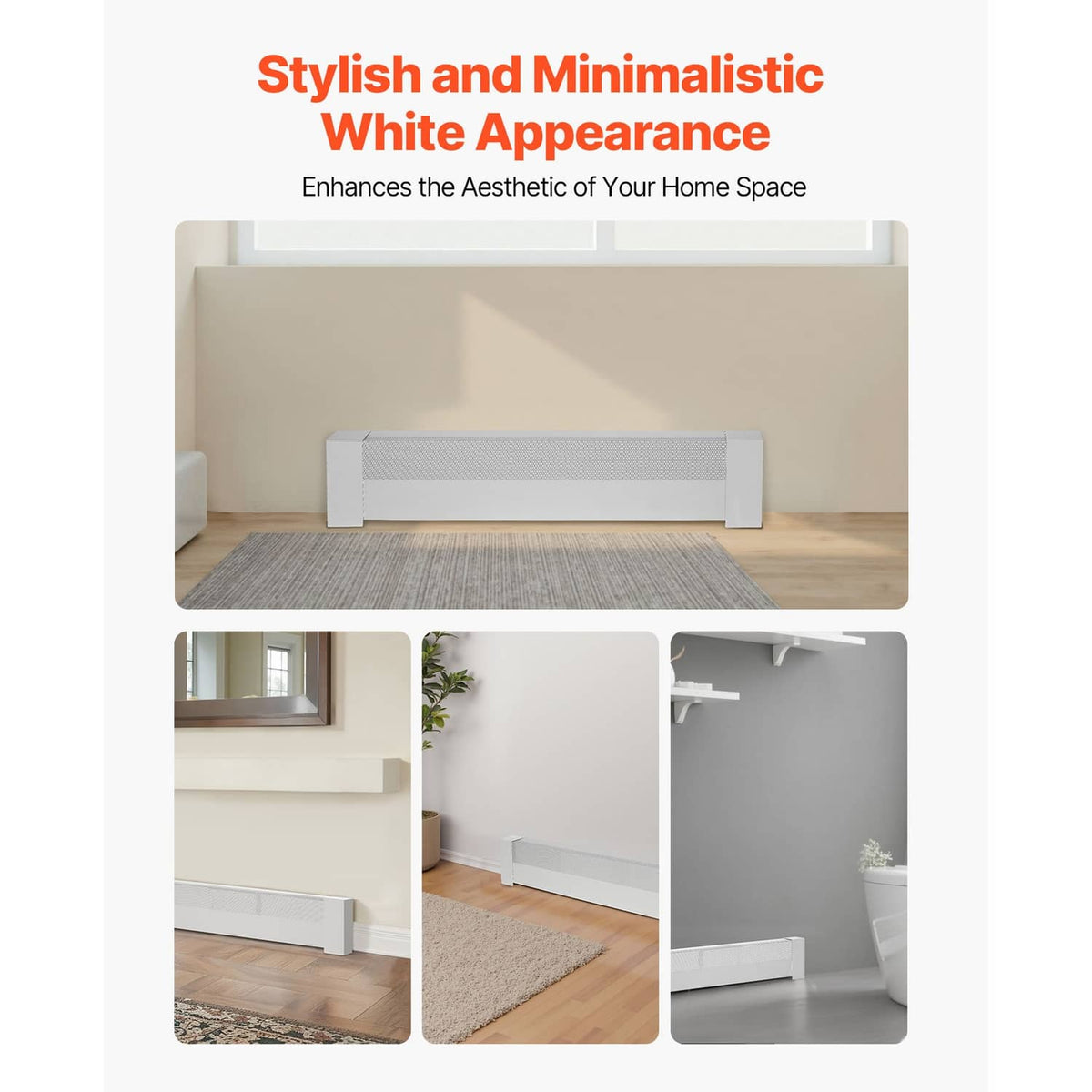 White baseboard heater cover with smooth side panels and perforated vent front