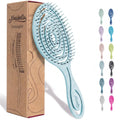 Blue oval hair detangler brush with flexible pins and ergonomic handle