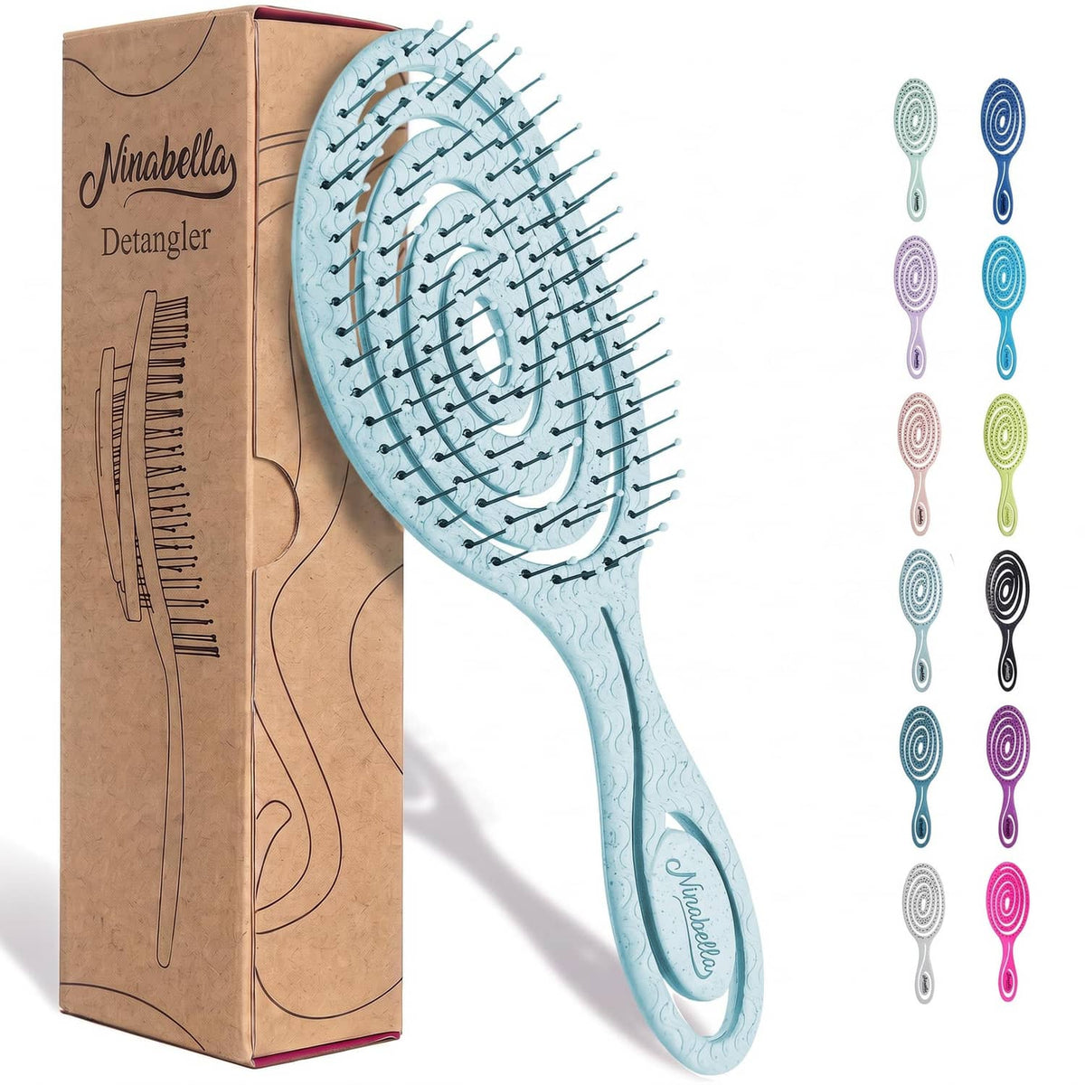 Blue oval hair detangler brush with flexible pins and ergonomic handle