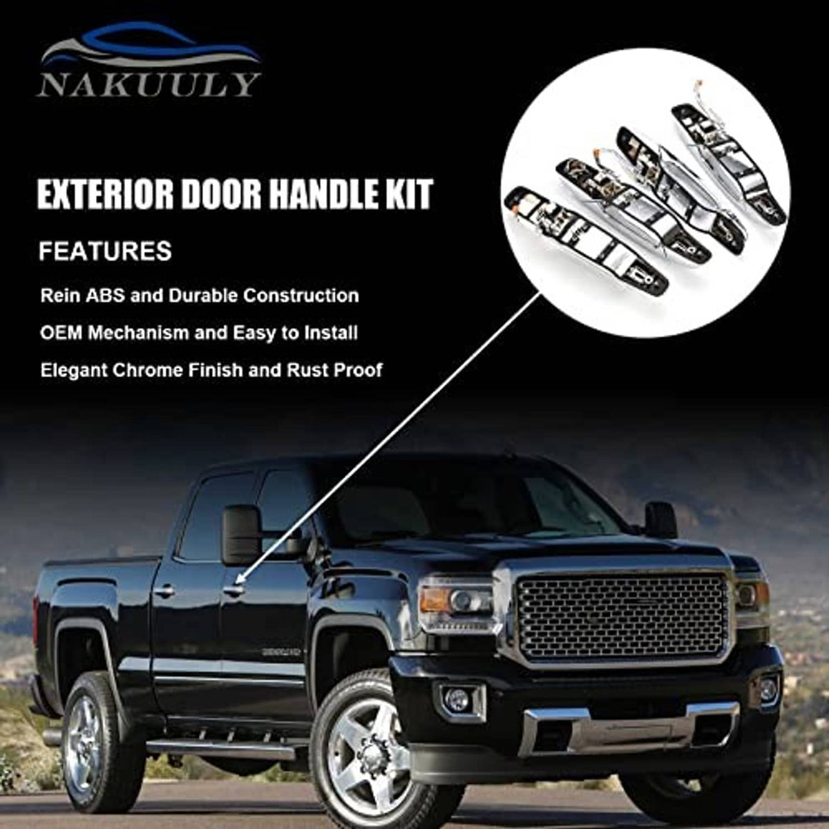 Chrome exterior door handle kit with four polished handles, OEM-style complete set